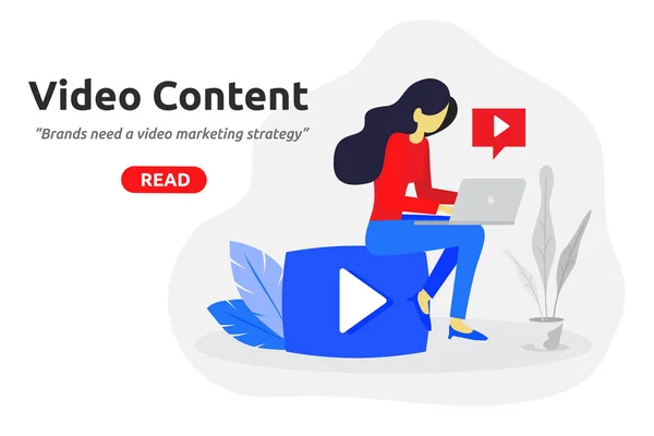 Concepto Video Marketing Social Moderno Diseño Plano Icono Video Blogger — Vector de stock