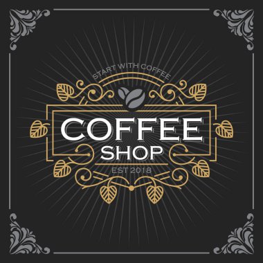 Coffee shop logo. Vintage lüks Banner şablon tasarımı Labe için