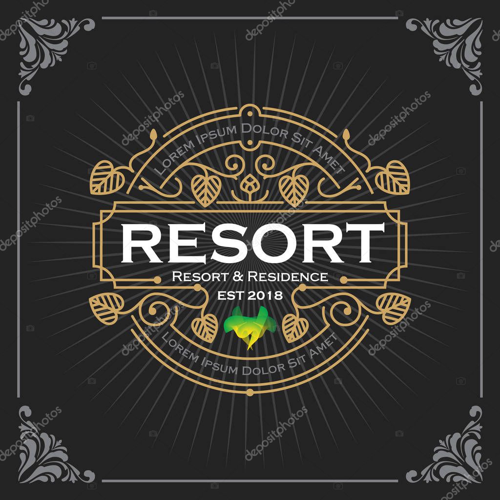 Resort and residence logo. Vintage Luxury Banner Template Design for Label, Frame, Product Tags. Retro Emblem Design. Vector illustration