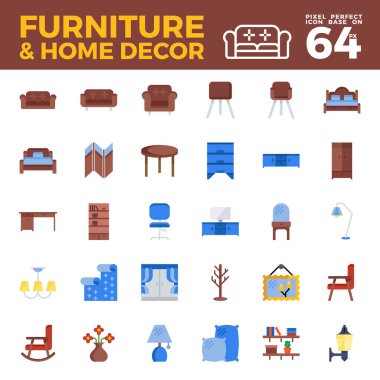 Mobilya ve ev dekorasyonu düz simgesi