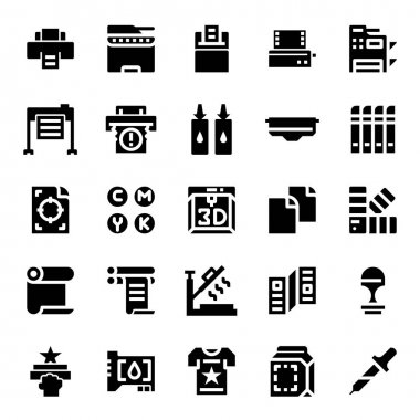 Printer and plotter solid icons clipart
