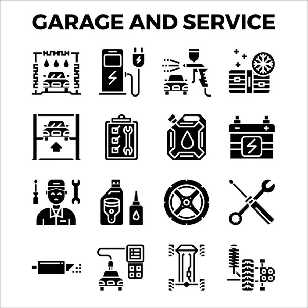 Garaje automotriz y servicio sólido icono colección — Vector de stock