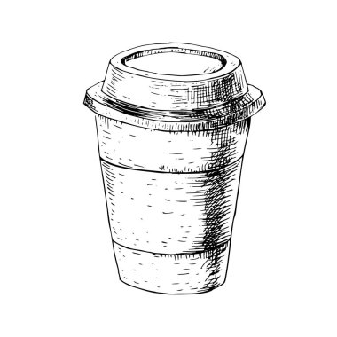 Elle çizilmiş kağıt bardak kahve ile. Vektör çizimi