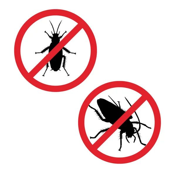 Silhouette of cockroach in prohibition sign. Icon of insect. Vector illustration. — Stock Vector