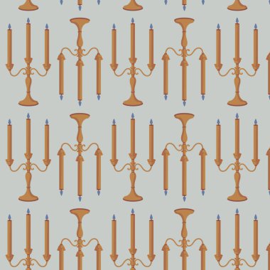 Şamdanda yanan mum. Antika desen.