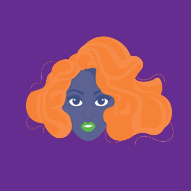 Pop Art. Parlak kıvırcık saçlı. Moda kadın saç stili..