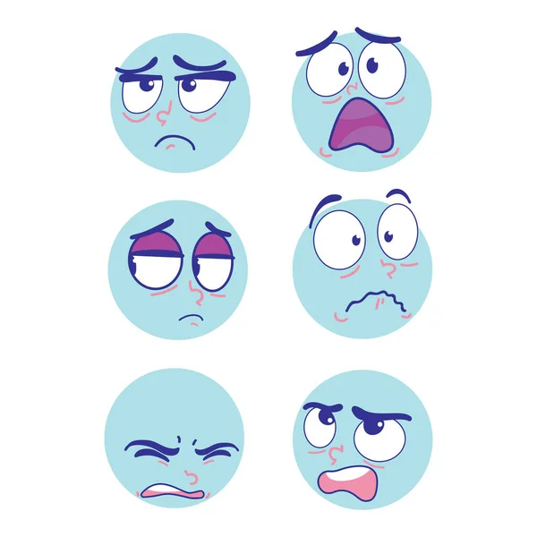 Emoticones Azules Expresión Las Emociones Del Personaje — Vector de stock