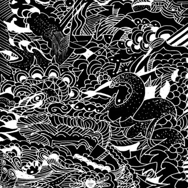 Ellerle çizilmiş, karalama, zentangle. Dalgalı ve eski elementler.