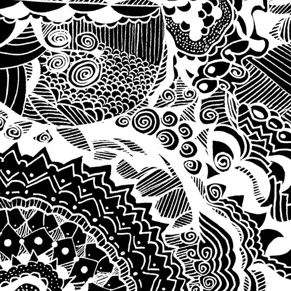 Monochromatyczne Abstrakcyjne Tło Stylu Bazgrołów Zentangle — Zdjęcie stockowe