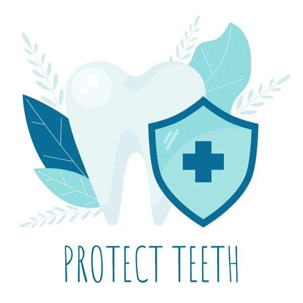 Blanqueamiento dental. Oral dental Proteger la higiene. Diente sano . — Archivo Imágenes Vectoriales