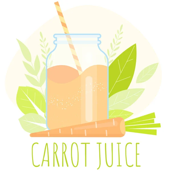 Glas mit Karottensaft. Orange gesunder Smoothie mit Gemüse. — Stockvektor