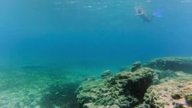 Şnorkel ve maske ile adam dalış sualtı