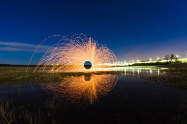 Nehir yüzeyinde yansıyan sparks yanma yörünge