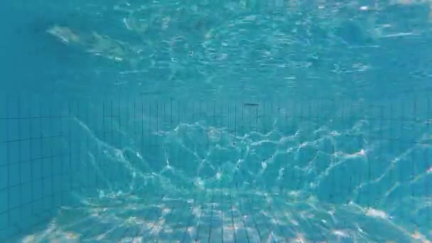 Iemand duikt in het zwembad op de achtergrond van de golven textuur — Stockvideo