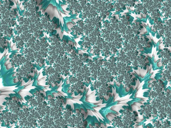 Abstract white and turquoise textured floral spiral fractal. 3d render background for posters, website, flyer design. Computer generated graphic.