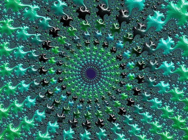 Abstract green and turquoise textured spiral fractal. 3d render