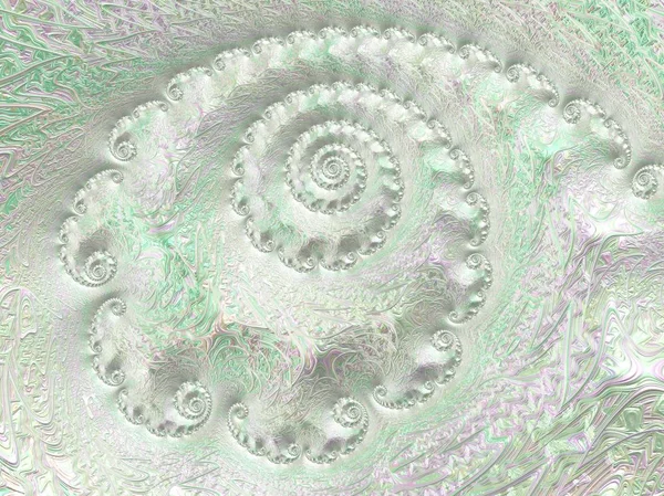 Abstract silver light green textured spiral fractal, 3d render