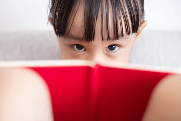 Asiatische Chinesische Kleines Mädchen Sitzt Auf Dem Sofa Lesen Buch — Stockfoto