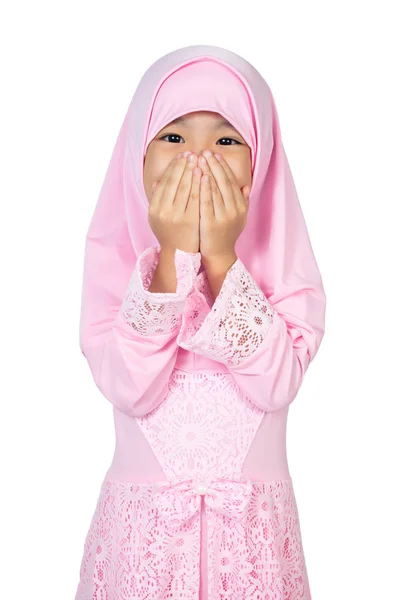 Asiática Poco China Chica Usando Tradicional Malayo Traje Aislado Blanco —  Fotos de Stock