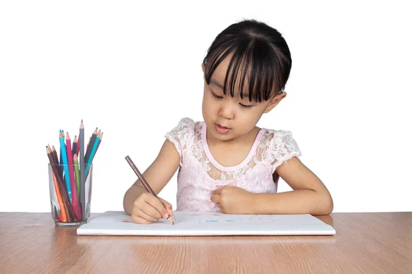 Asiatico Piccolo Cinese Ragazza Pittura Carta Isolato Bianco Sfondo — Foto Stock