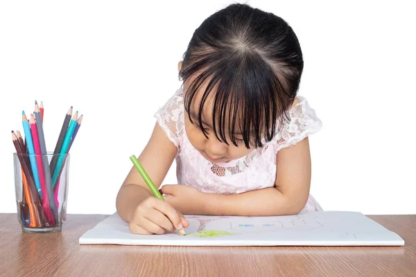 Asiatische Kleine Chinesische Mädchen Malerei Auf Papier Isolierten Weißen Hintergrund — Stockfoto