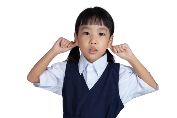 Asian Little Chinese Girl Pulling Her Ears Isolated White Background — Stock Photo, Image