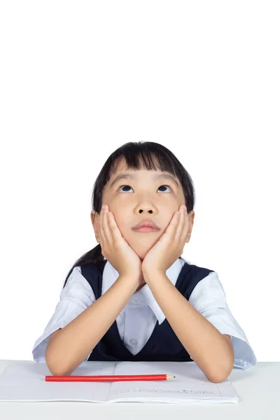 Aziatische Chinese Meisje Dragen School Uniform Studeren Geïsoleerde Witte Achtergrond — Stockfoto