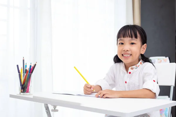 Asian Little Chinese Girl Doing Homework Home — Stock Photo, Image