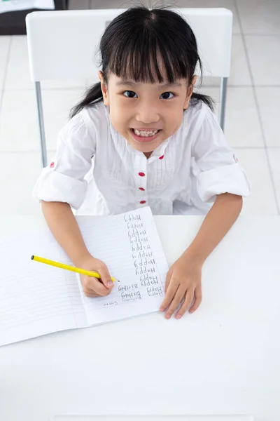 Asian Little Chinese Girl Doing Homework Home — Stock Photo, Image