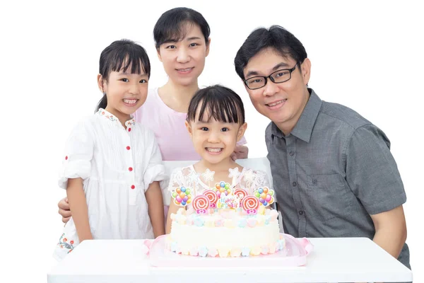 Азіатські Маленька Китайський Сестри Відзначає День Народження Матір Батьком Ізольованих — стокове фото