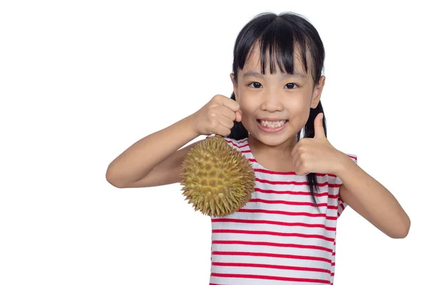 Asya Çin Izole Yaşasın Küçük Kız Durian Meyve Ile Holding — Stok fotoğraf