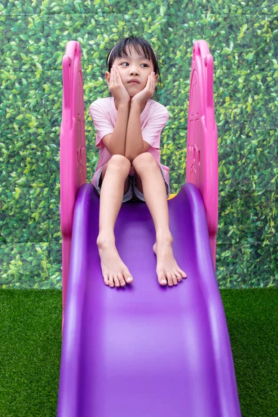 Asian Chinese Little Girl Playing Slide Outdoor Playground — Stock Photo, Image