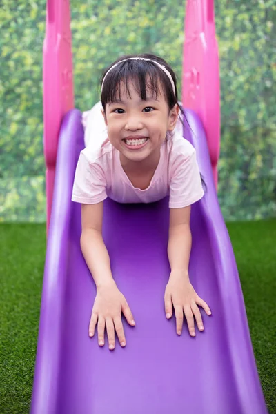 Asian Chinese Little Girl Playing Slide Outdoor Playground — Stock Photo, Image