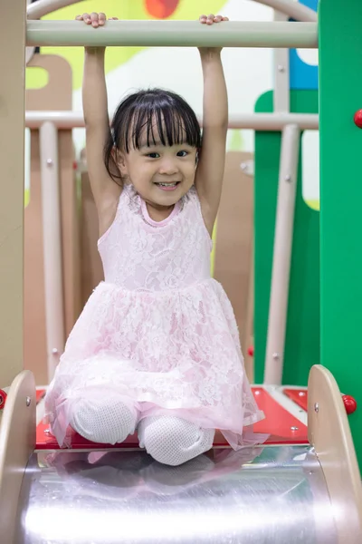 Asian Chinese Little Girl Playing Slide Indoor Playground — Stock Photo, Image
