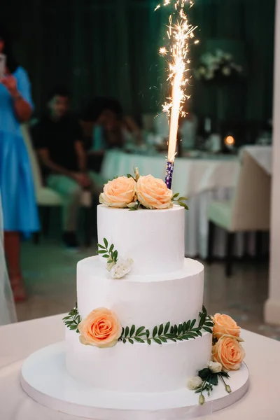 Bröllopstårta på bröllopet av de nygifta — Stockfoto