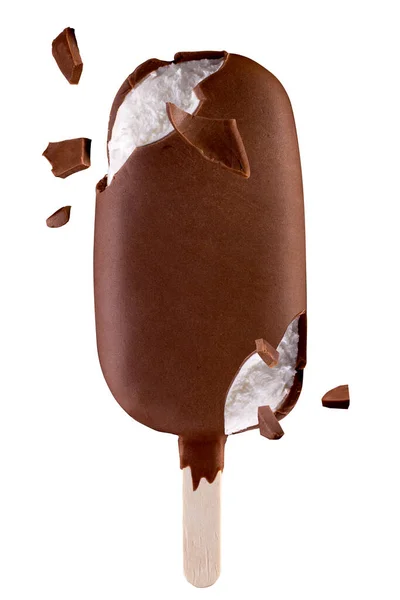 Ice Cream Popsicle Covered Chocolate Bites Taken Out — Stock Photo, Image