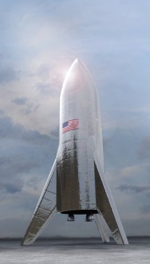 yıldız gemisi Hopper roket - Spacex Elon Misk Şirket, 11 Ocak 2019, Boca Chica, Texas sınayın. 3D render