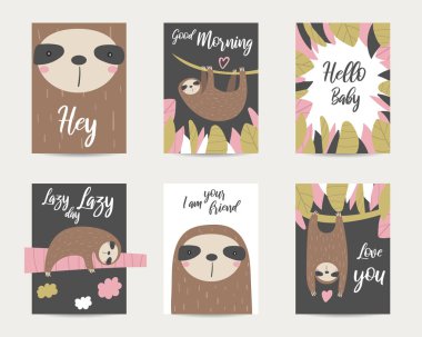 Şirin elle çizilmiş anime tarzı bebek duş kartları, broşür, davetiye tembel ile