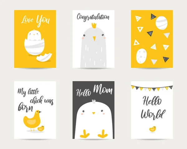 Schattig hand getrokken doodle baby shower kaarten, brochures, uitnodigingen — Stockvector