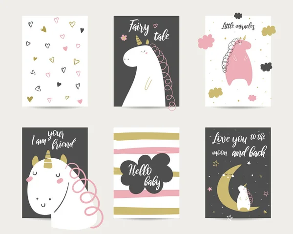 Şirin el çizilmiş bebek duş kartları, broşür, davetiye doodle — Stok Vektör