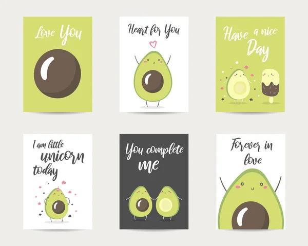 Cute hand drawn doodle cards, brochures, invitations with avocado — Stock Vector