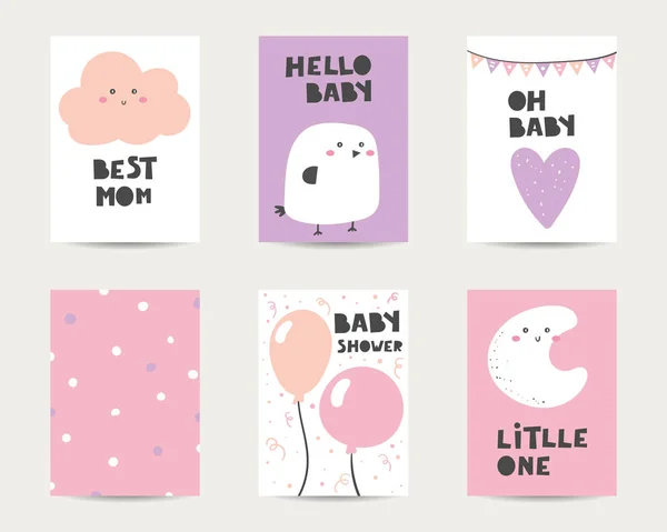 Baby shower cartes mignonnes, cartes postales, invitations, pages — Image vectorielle