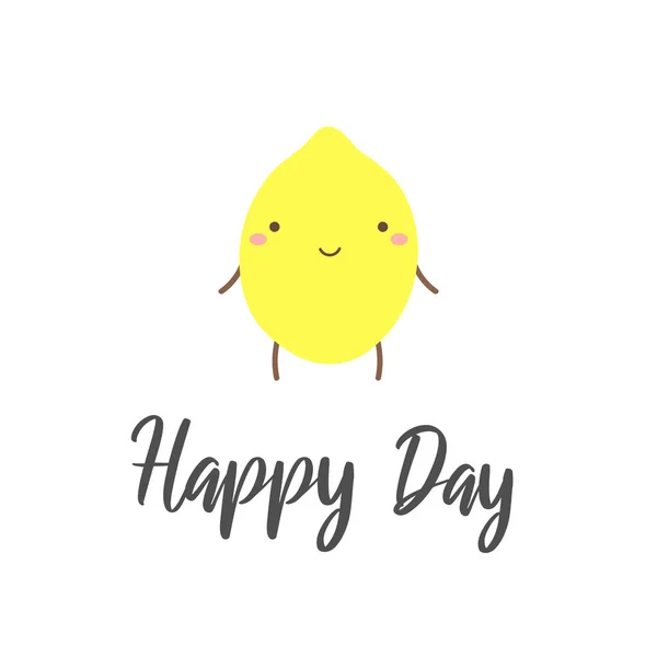 Lindo día feliz tarjeta con limón carácter feliz . — Vector de stock