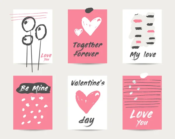 Grunge dibujado a mano feliz día de San Valentín postal, páginas, fondos — Vector de stock