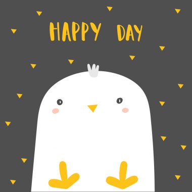 Bebek duş tavuk, kuş alıntı mutlu günü yazı ile.