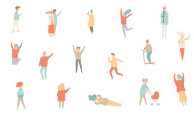 İnsanlar hareket dahil yürüme, sürme, Zıplama, selfie yapıyor, bebek ile yürüyüş yaparken ayarla