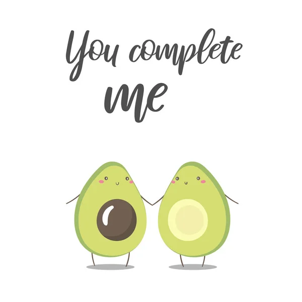 Linda pareja de aguacate de estilo plano enamorada de ti me completa cita . — Vector de stock