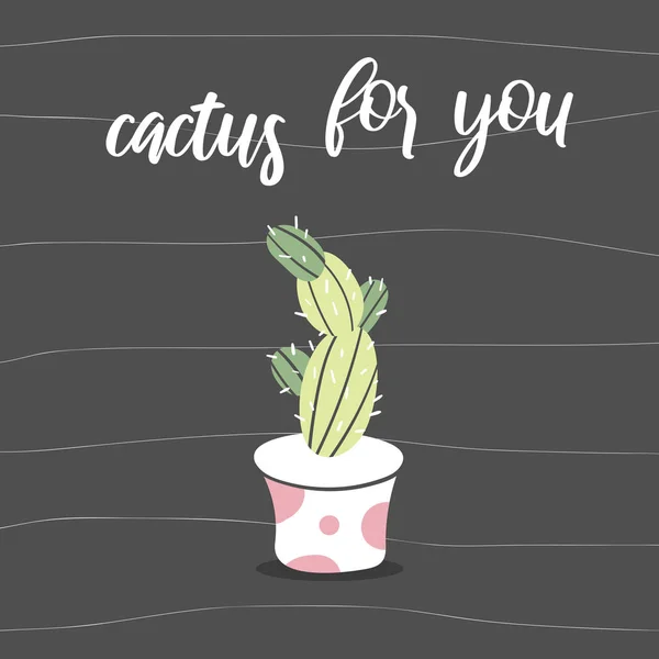 Kaktus Für Ihre Postkarte Niedliche Pflanze Auf Schwarzem Hintergrund — Stockvektor