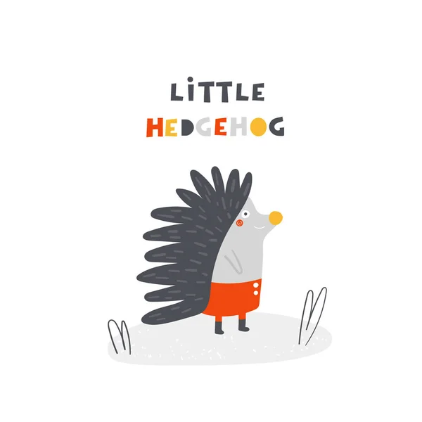 Hedgehog garabato dibujado a mano lindo con cita de letras . — Vector de stock