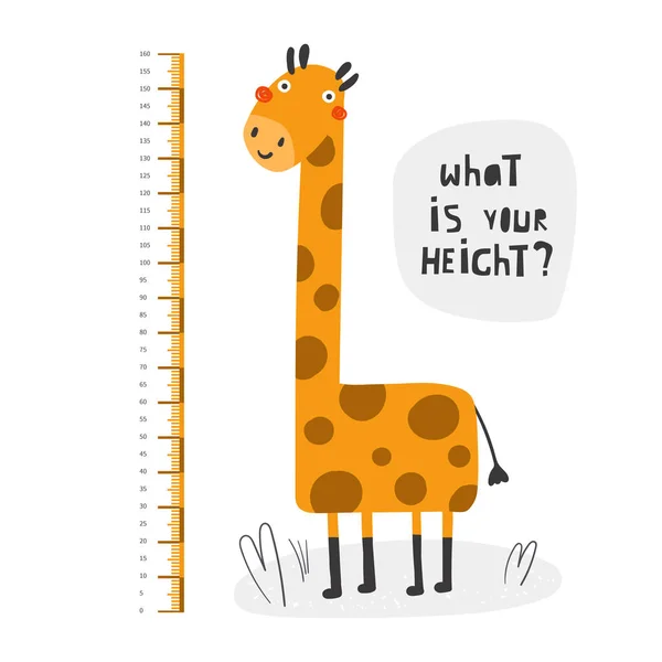 Çocuk yüksekliği ölçümü, santimetrelik, duvar için zürafa ile grafik — Stok Vektör